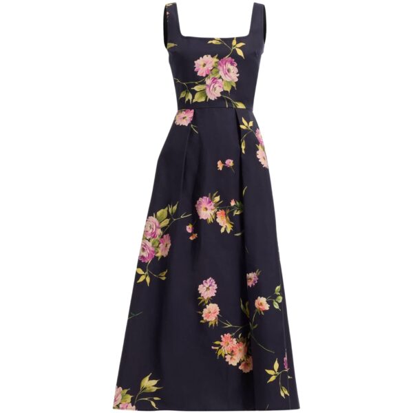 Elie Saab Printed Cotton Midi Dress in Multicolour featuring  – Luxury Designer Fashion at Coveti.