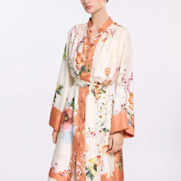 Elie Saab Printed Twill Long Shirt in Multicolour featuring  – Luxury Designer Fashion at Coveti.