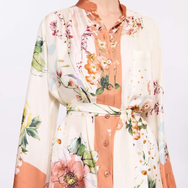 Elie Saab Printed Twill Long Shirt in Multicolour featuring  – Luxury Designer Fashion at Coveti.