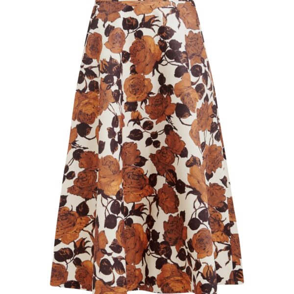 Beige and brown a-line floral skirt