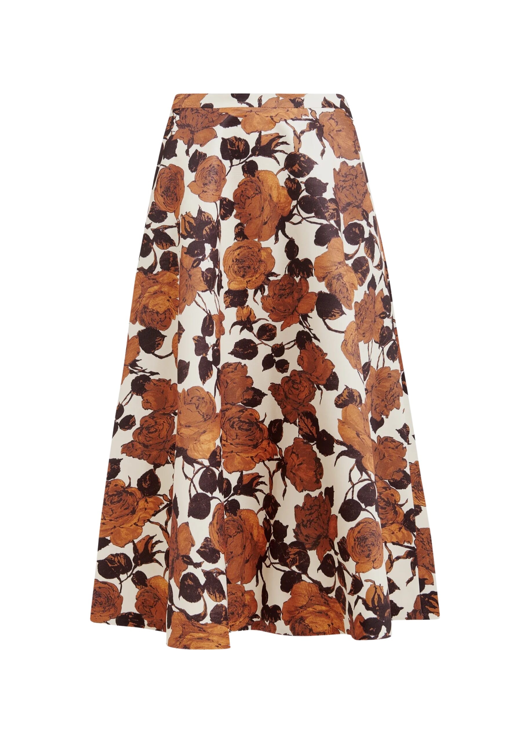 Beige and brown a-line floral skirt
