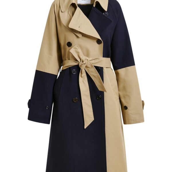 Beige and navy colour-block trench coat