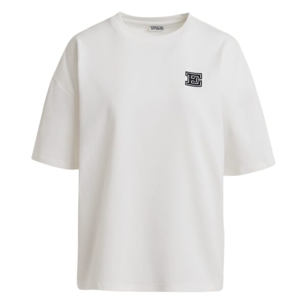 Beige cotton T-shirt with 'E' embroidery