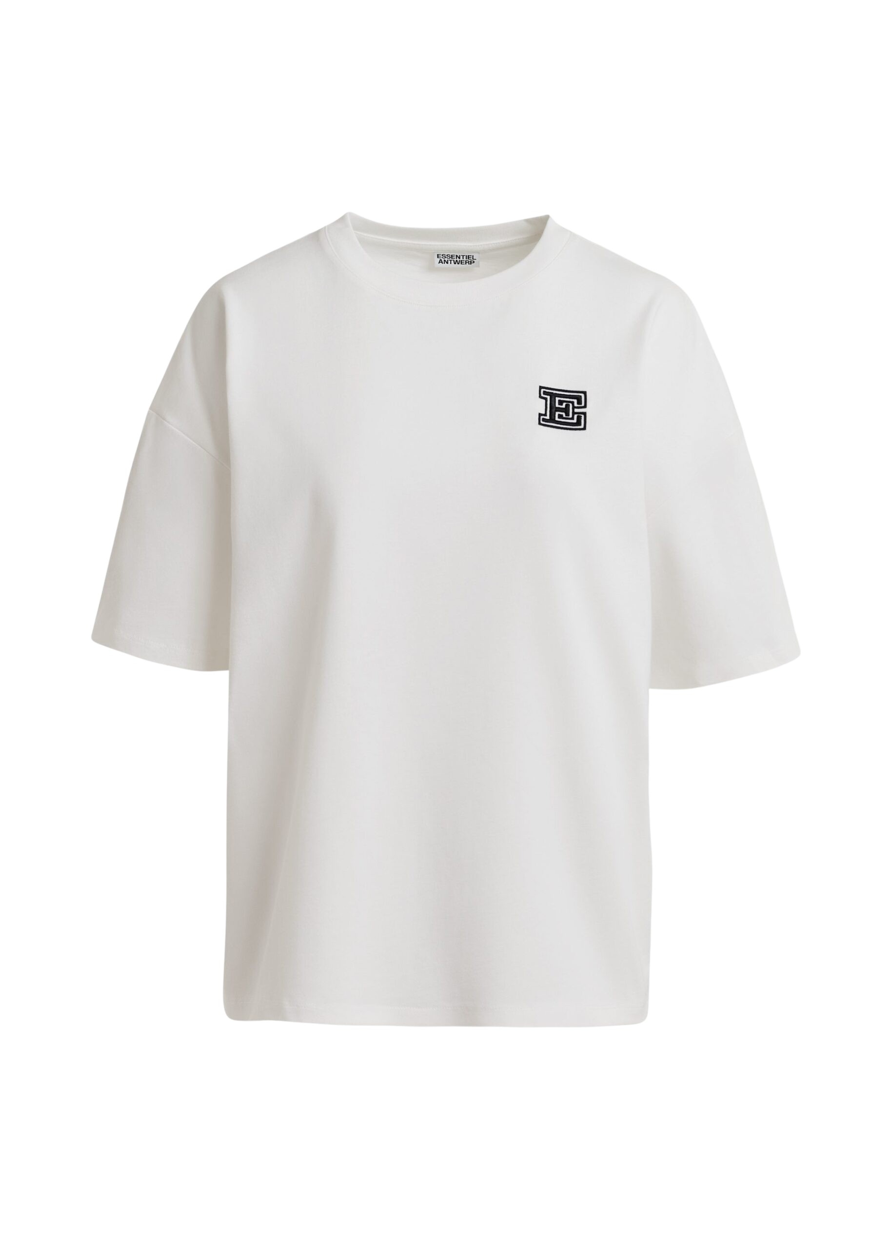 Beige cotton T-shirt with 'E' embroidery