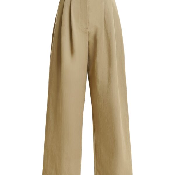 Beige pleated wide-leg pants