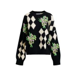 Black and off-white oversized jacquard knit sweater