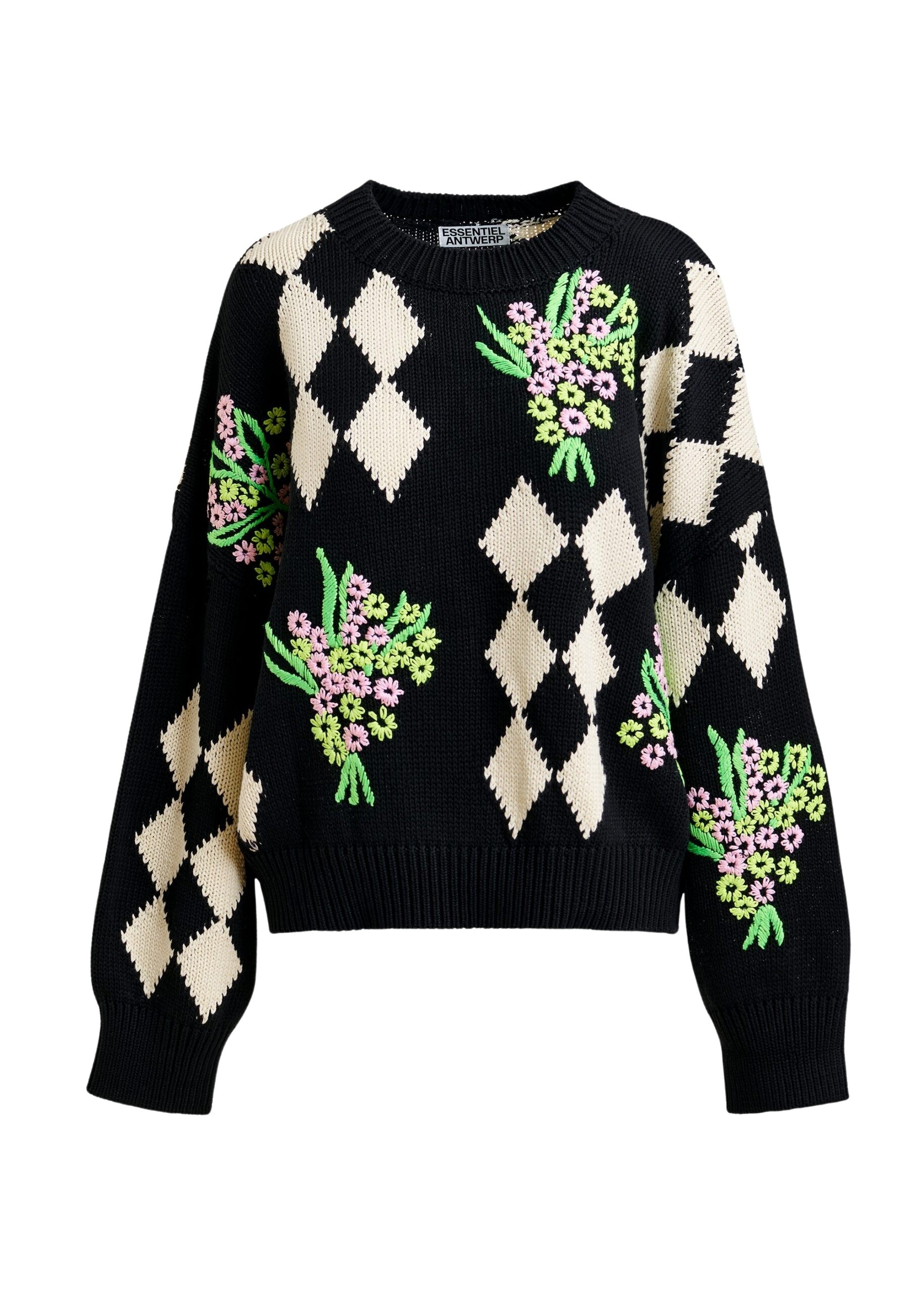 Black and off-white oversized jacquard knit sweater