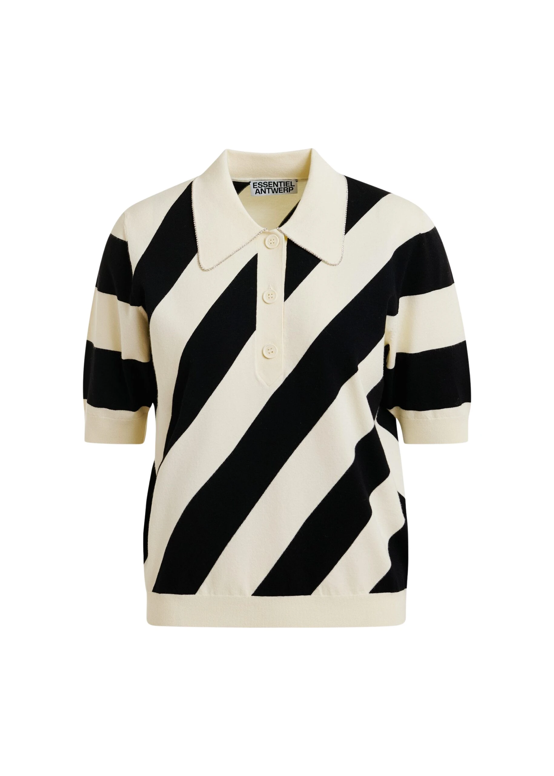 Essentiel-Antwerp-Black-and-off-white-striped-polo-with-embellished-collar-scaled23269_nobg Black and off-white striped polo with embellished collar