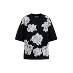Black and white floral lace-embellished sweatshirt