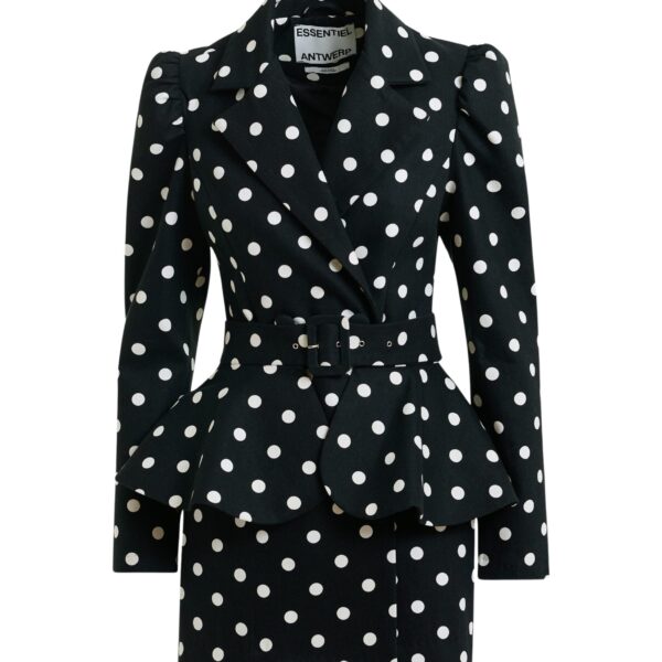 Black and white polka-dot cotton mini blazer dress