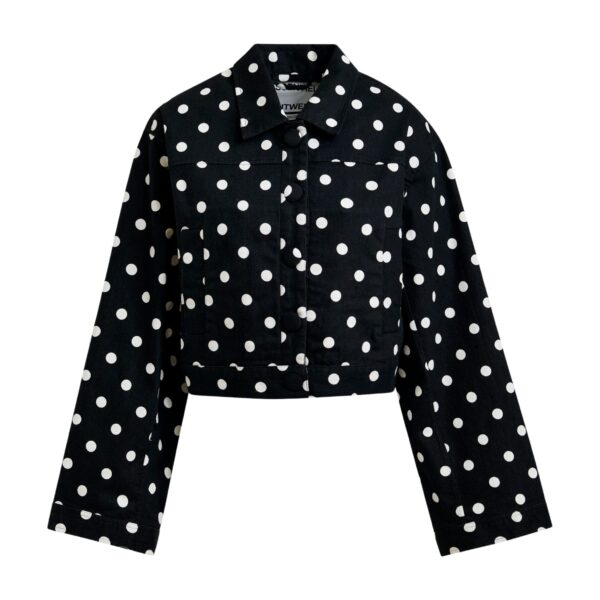 Black and white polka-dot cropped cotton jacket