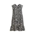 Black and white ruffled mini dress with open-back and bow detail