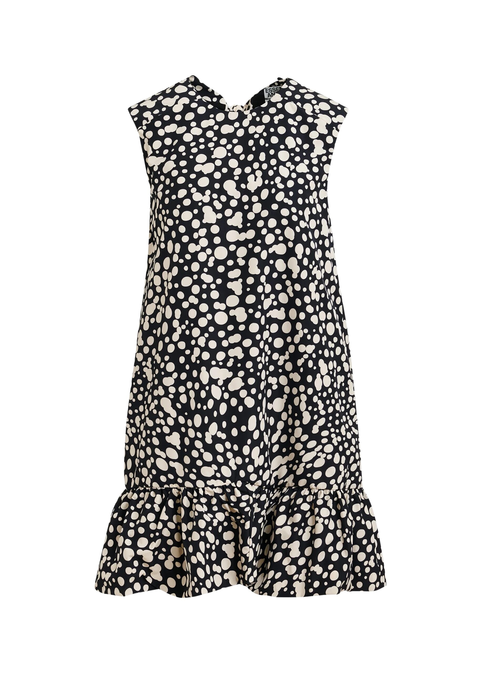 Black and white ruffled mini dress with open-back and bow detail