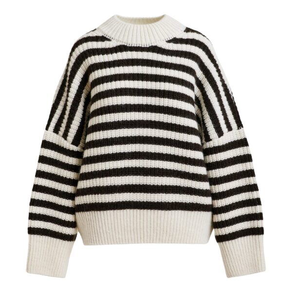 Black and white striped alpaca wool-blend ribbed-knit sweater