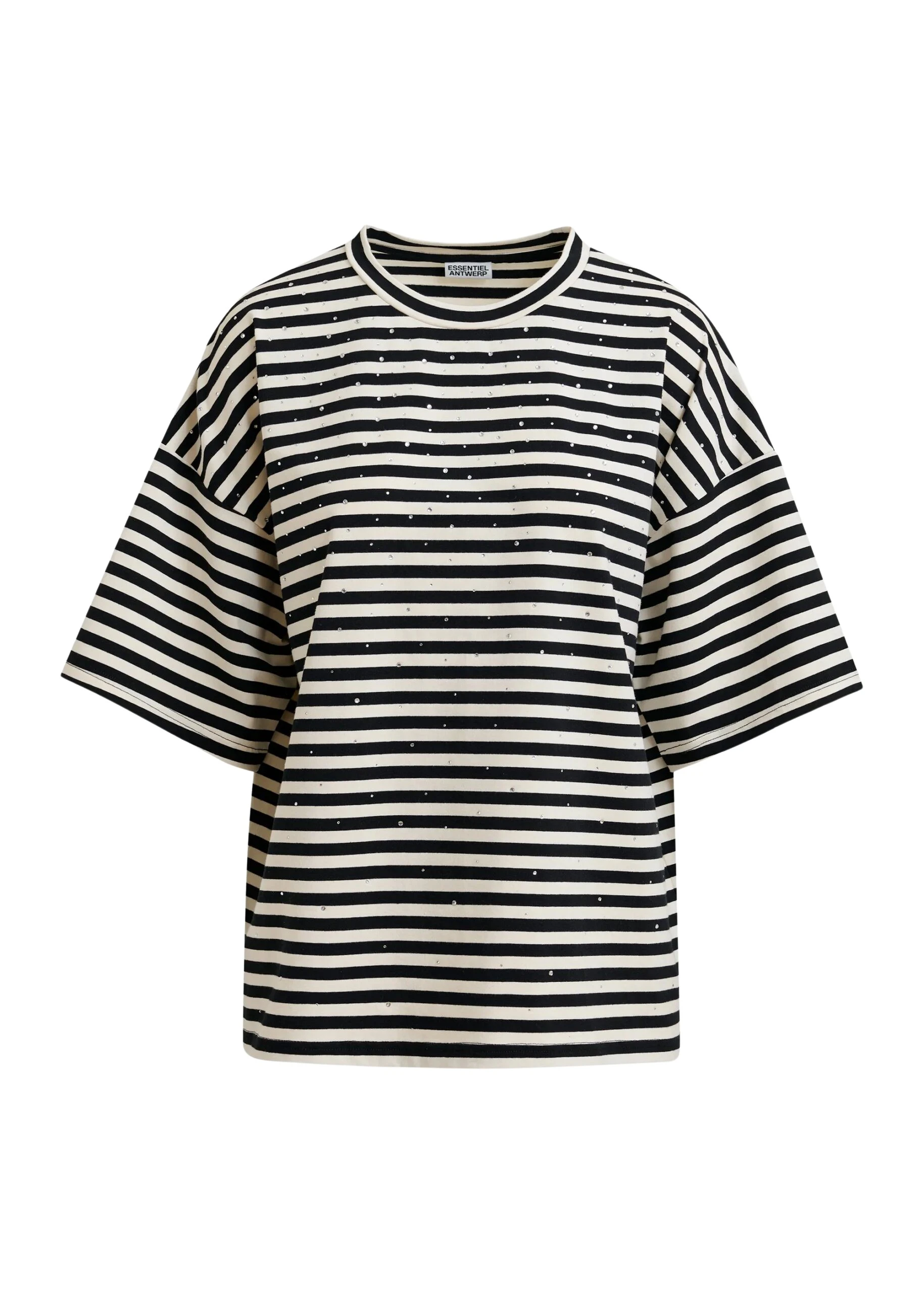Essentiel-Antwerp-Black-and-white-striped-rhinestone-embellished-oversized-cotton-T-shirt-scaled95262_nobg Black and white striped rhinestone-embellished oversized cotton T-shirt