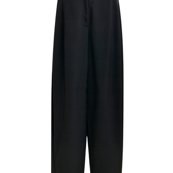 Black barrel-leg pants with twisted side seams