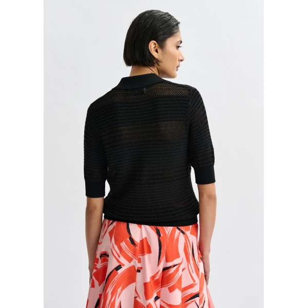 Essentiel Antwerp Black bow-embellished knit polo, view 5