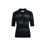 Black bow-embellished knit polo