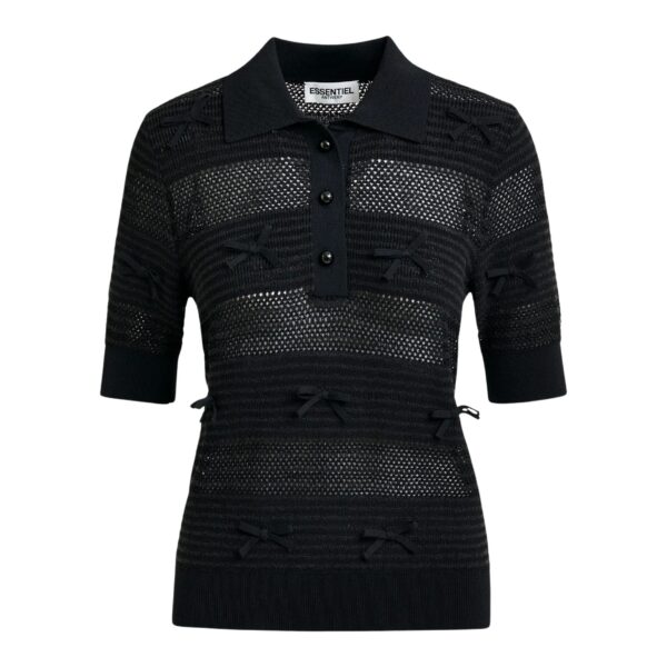 Black bow-embellished knit polo