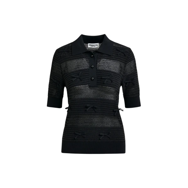 Essentiel Antwerp Black bow-embellished knit polo