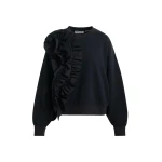 Black cotton-blend sweatshirt with ruffle details