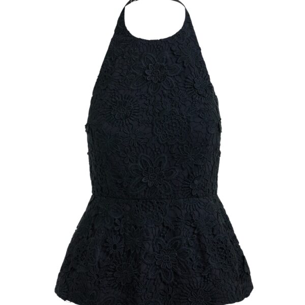 Black floral lace halter peplum top