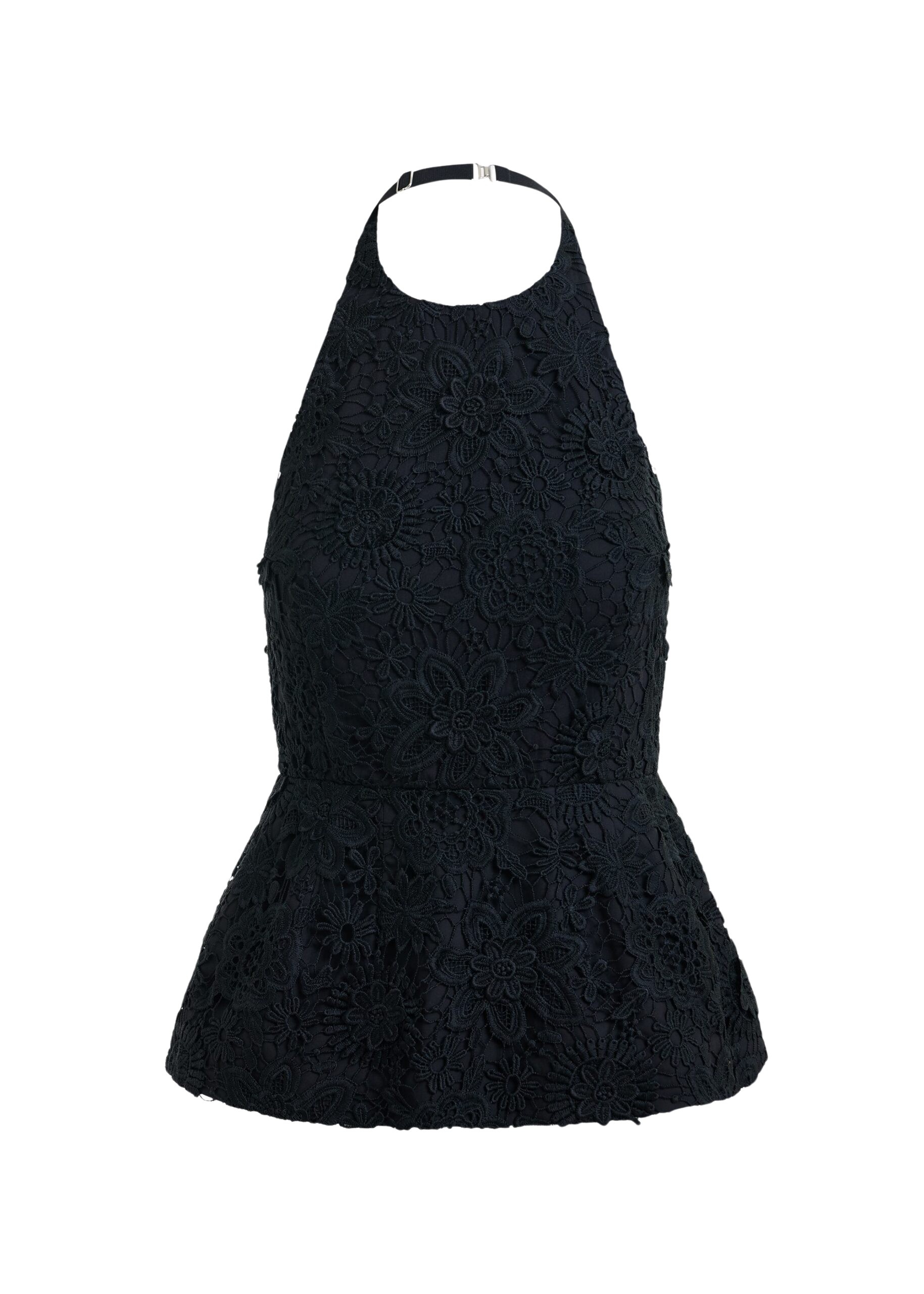 Black floral lace halter peplum top
