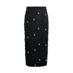 Black floral lace pencil skirt with rhinestone embellishments
