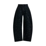 Black floral-print barrel-leg cropped jeans