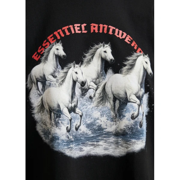 Essentiel Antwerp Black, off-white and red running horses oversized T-shirt, Year of the Horse online-exclusive Top, view 5