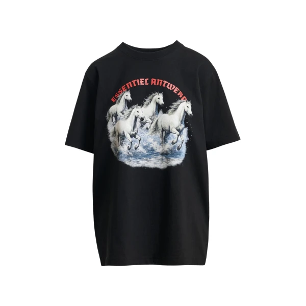 Essentiel Antwerp Black, off-white and red running horses oversized T-shirt, Year of the Horse online-exclusive Top