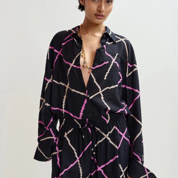 pink and beige oversized check shirt