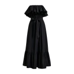 Black strapless cotton maxi dress with ruffles