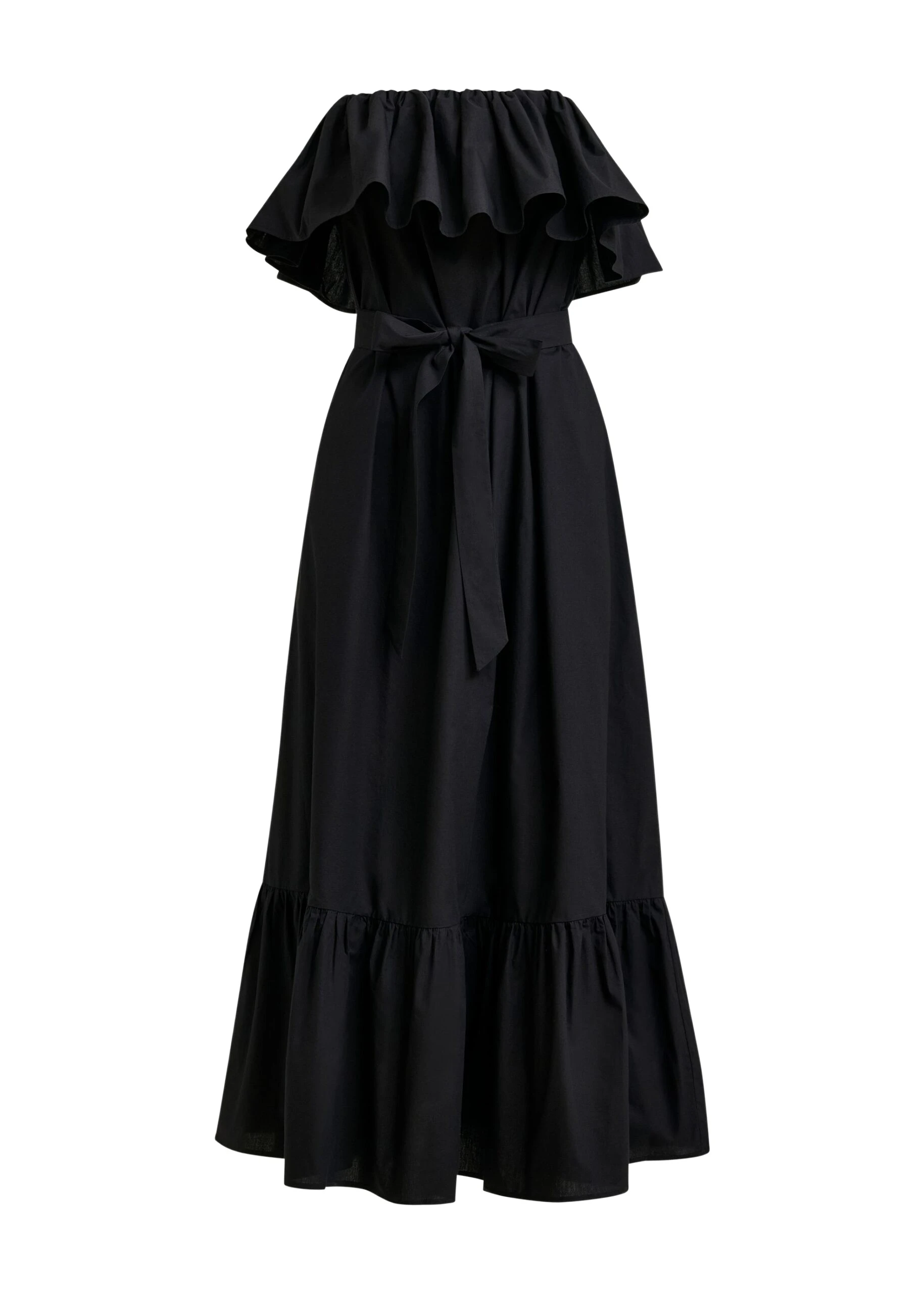 Essentiel-Antwerp-Black-strapless-cotton-maxi-dress-with-ruffles-scaled20460_nobg Black strapless cotton maxi dress with ruffles