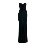 Black strapless maxi dress with sculpted ruching and a subtle cut-out detail