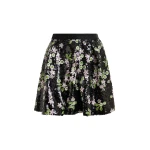 Black tulip-shape mini skirt with green and pink sequin embellishments