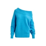 Blue alpaca wool-blend off-shoulder knit sweater