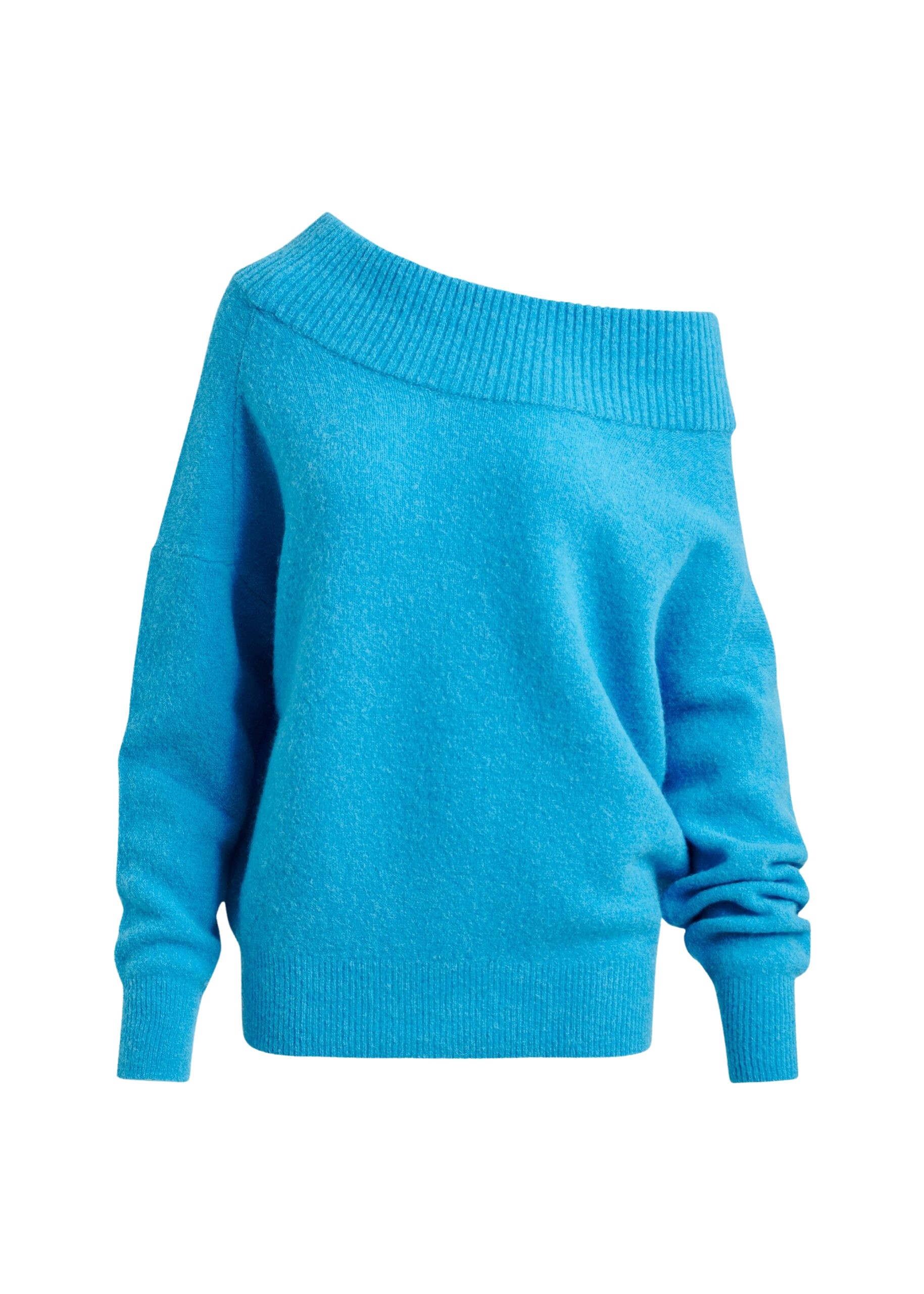 Blue alpaca wool-blend off-shoulder knit sweater
