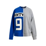Blue and grey split-panel appliquéd cotton sweatshirt