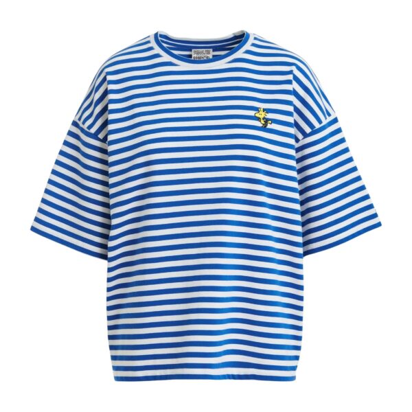 Blue and off-white striped T-shirt with yellow Peanuts™ Woodstock detail