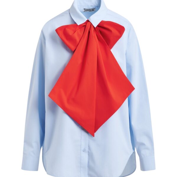 Blue and red cotton shirt with removable bow tie