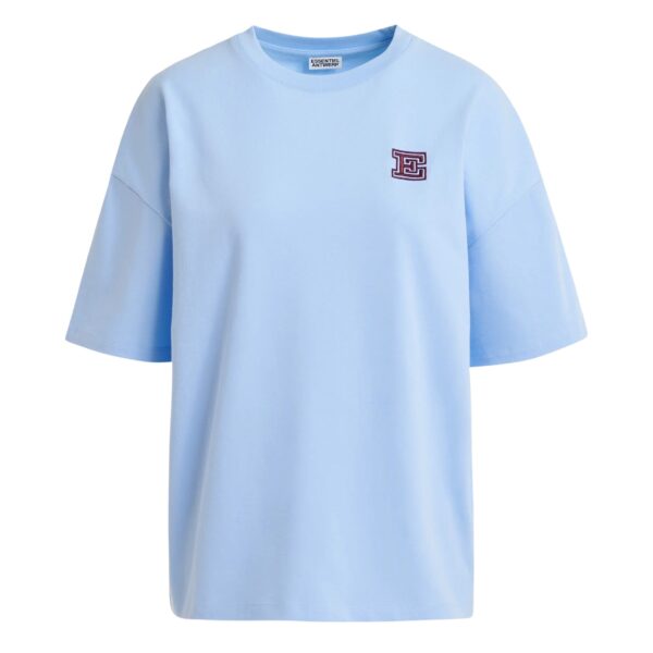 Blue cotton T-shirt with 'E' embroidery