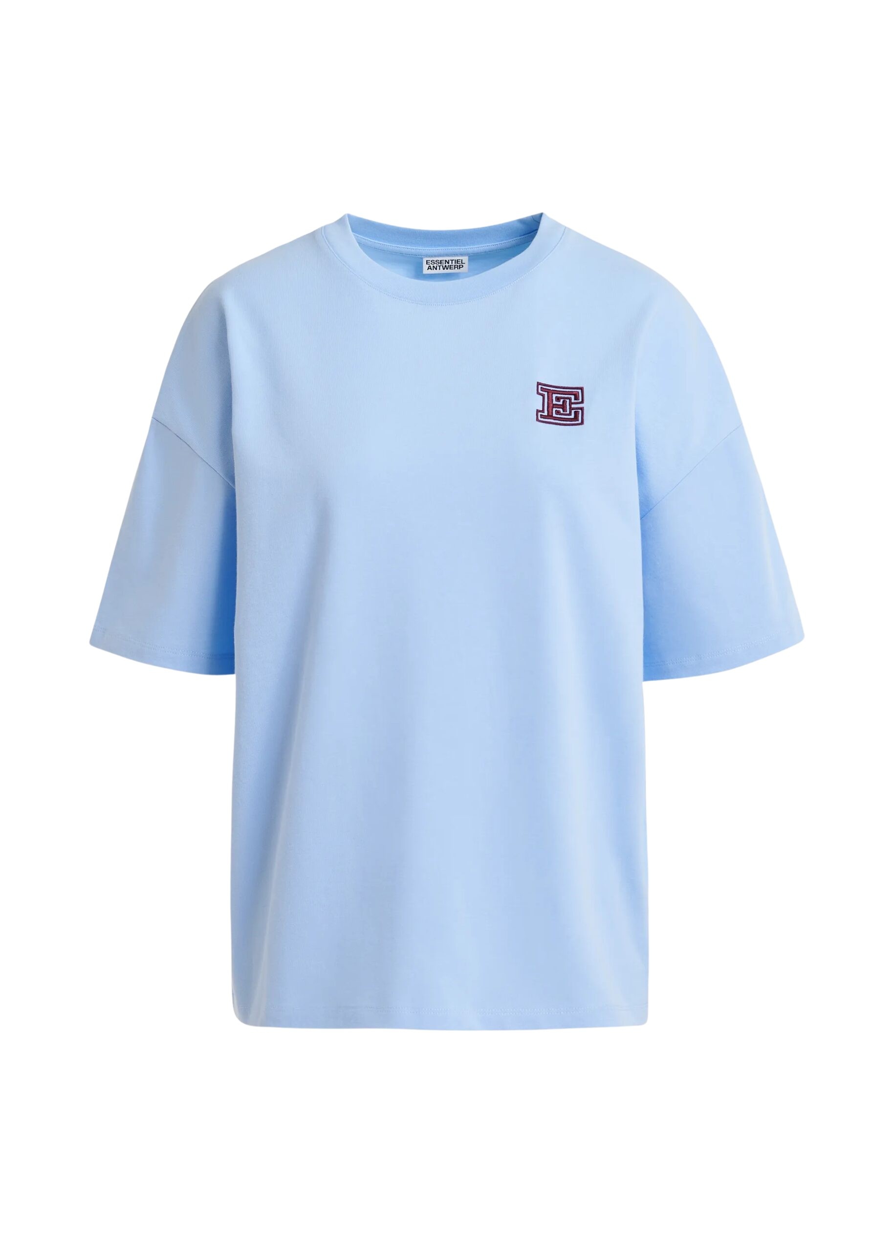 Blue cotton T-shirt with 'E' embroidery