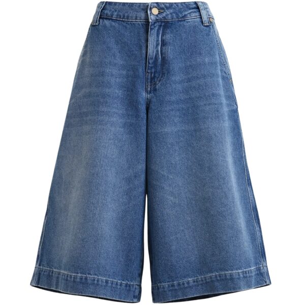 Blue cotton denim shorts with yellow Woodstock embroidery