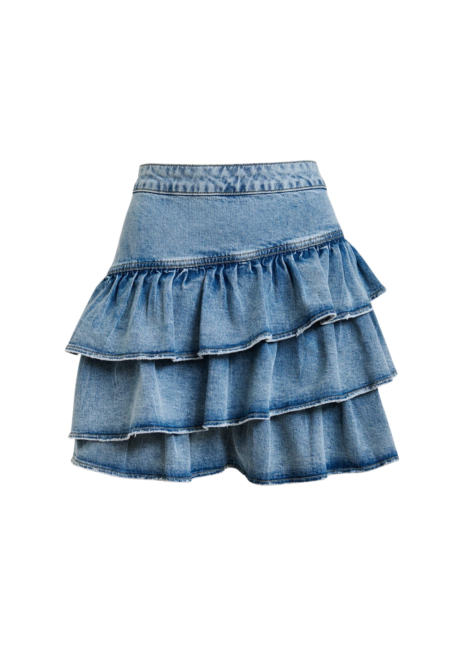 Blue cotton miniskirt with ruffle details