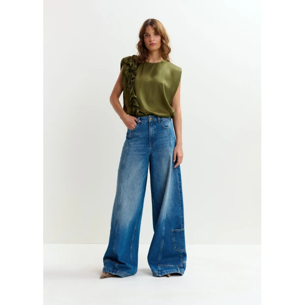 Essentiel Antwerp Blue flared leg cotton dual-panel jeans, view 2