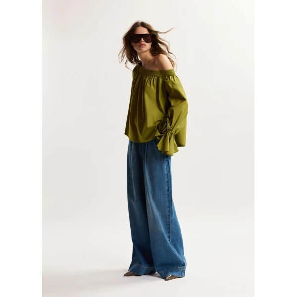 Essentiel Antwerp Blue organic cotton-blend wide-leg jeans, view 3
