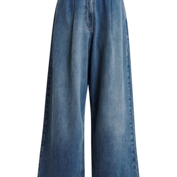 Blue organic cotton-blend wide-leg jeans