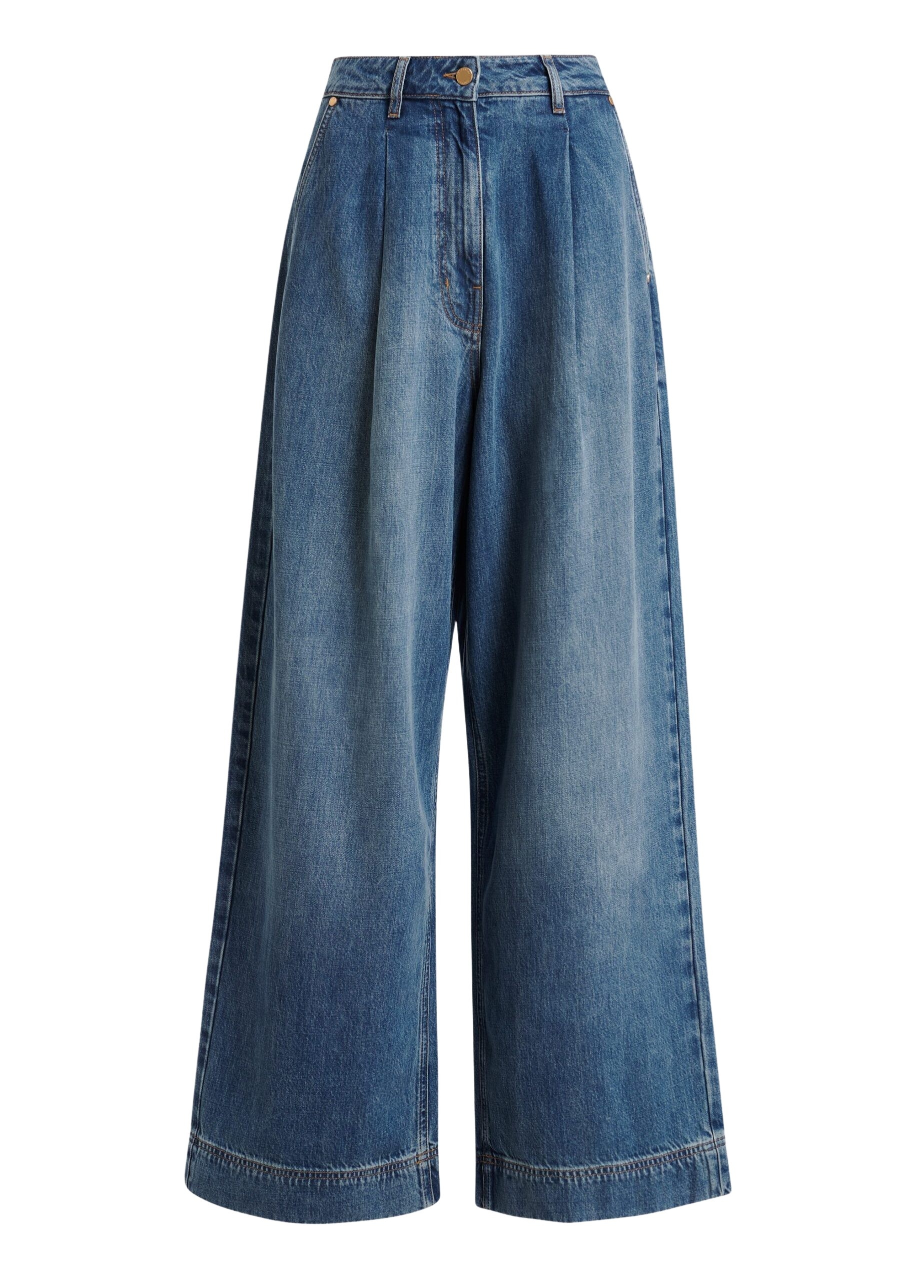 Blue organic cotton-blend wide-leg jeans
