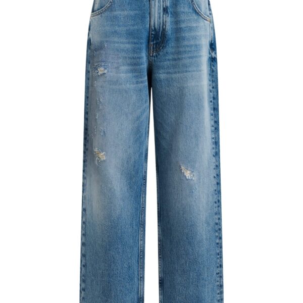 Blue organic cotton cropped boyfriend jeans